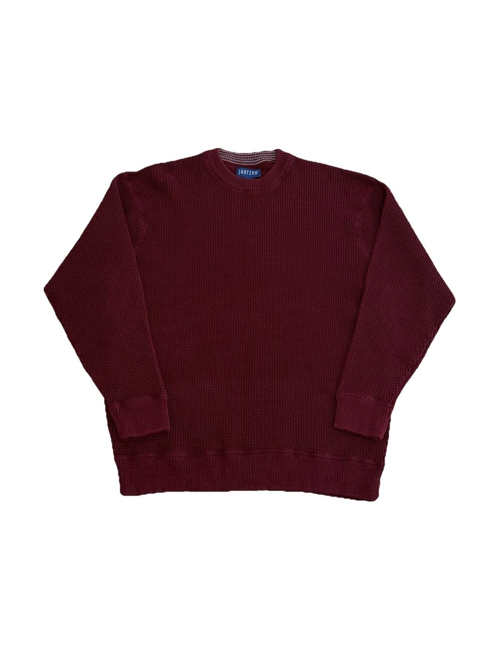 Vintage Jantzen Crewneck Sweater Mens XL Burgundy Red 100% Cotton Knit Grandpa